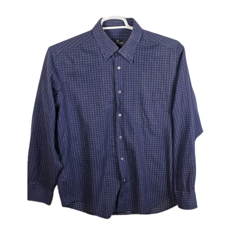 Bugatchi Men's Shirt‎ Large Purple Checkered Long Sleeve Button Up Shirt